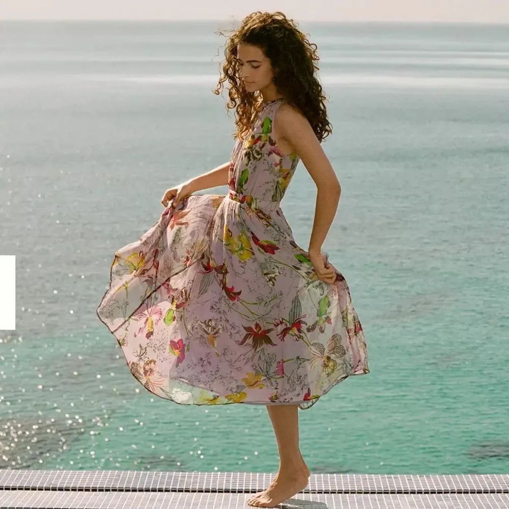 Anthropologie Hermia Lavender Floral Lined Midi Dress